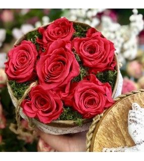 Boite de Roses Éternelles en déclinaison de nombres et de couleurs. 6 roses fuchsia. AnyFleurs.fr