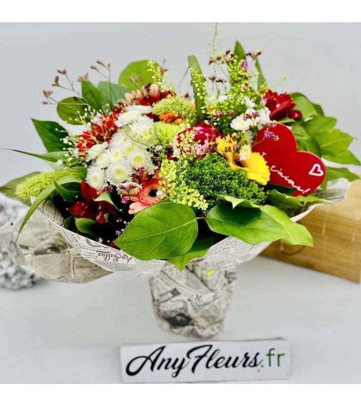 Bouquet Fête des Mères multi couleurs en taille M ou XL "T'aime Maman". AnyFleurs.fr Bouquet Fête des Mères multi couleurs en taille M ou XL "T'aime Maman". AnyFleurs.fr