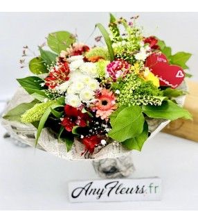 Bouquet Fête des Mères multi couleurs en taille M ou XL "T'aime Maman". AnyFleurs.fr
