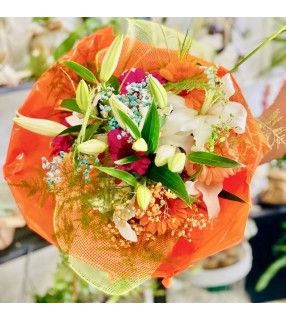 Bouquet de Fleurs Lumineux et coloré de forme ronde "Joyeux Coloré". AnyFleurs.fr