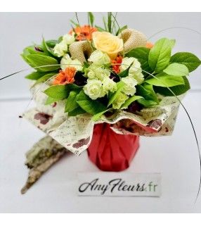 Bouquet de Fleurs orange avec roses branchues blanches"Fraicheur". Anyfleurs.fr
