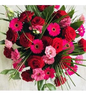 Bouquet de Fleurs Pourpres "YSL". Bouquet de fleurs pourpres rose fuchsia et rouge. AnyFleurs.fr