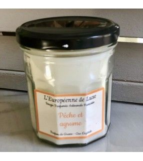 Bougie Pêche et Agrume parfumée et artisanale Française. AnyFleurs.fr