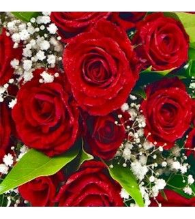 Bouquet de Roses Blanches "Reine des neiges". Bouquet rond de 20 à 25 roses rouges et gypsophile. AnyFleurs.fr