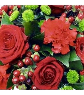 Bouquet rond rouge et vert"Câlin". AnyFleurs.fr