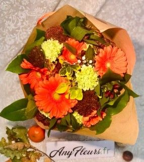 Bouquet de Fleurs Orange varié et lumineux "Clémentine". AnyFleurs.fr