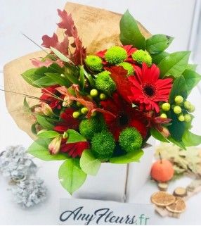 Bouquet de Fleurs Rouge varié et chaleureux "Cordial". AnyFleurs.fr