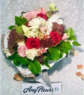 Bouquet de Fleurs Variées avec roses rouges gros boutons"Mélo-Méli". AnyFleurs.fr