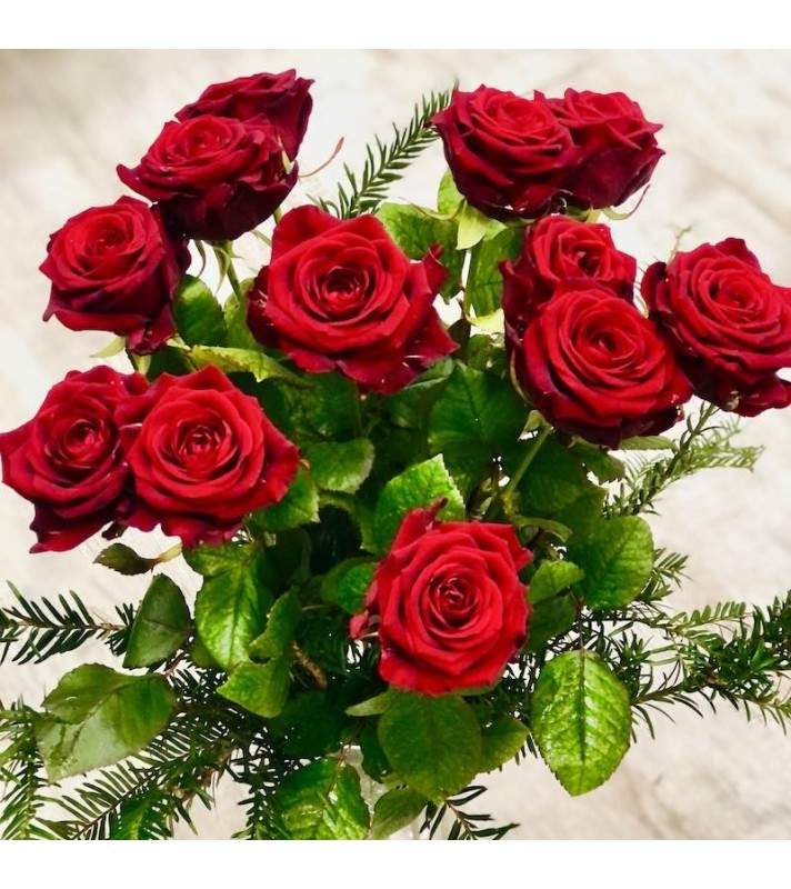 Bouquet Roses Rouges gros boutons x7 tiges "L'Excellent". AnyFleurs.fr